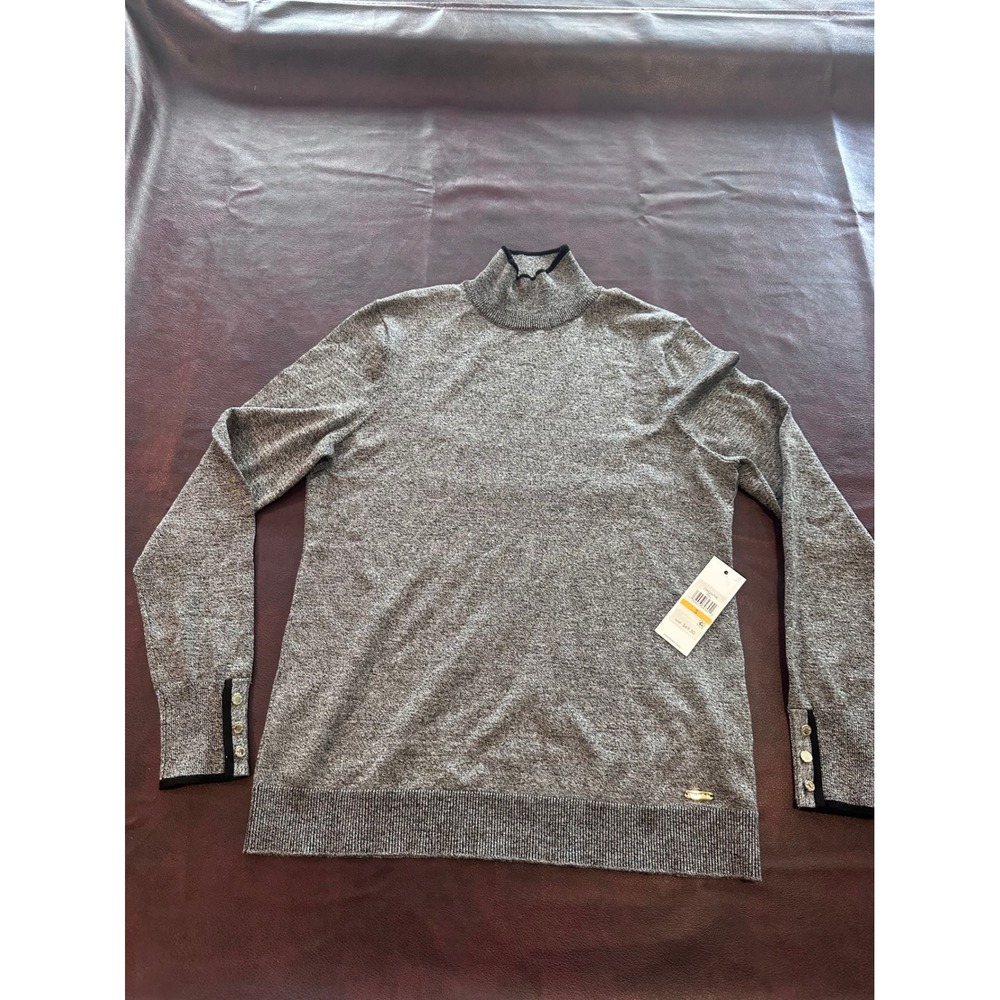 Calvin Klein Womens Grey Marl Mock Neck Sweater Button Cuff C9HSM798 Size S NEW